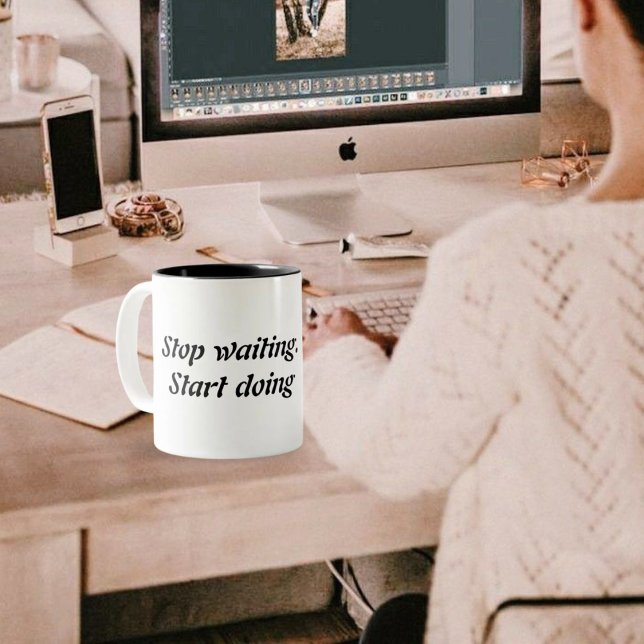 Stop Waiting Start Doing – Bold Motivational Quote Two-Tone Coffee Mug (Creator Uploaded)