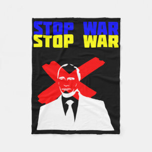 Stop War Anti Putin Face Ukrainian Flag  Fleece Blanket
