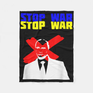 Stop War Anti Putin Face Ukrainian Flag Fleece Blanket