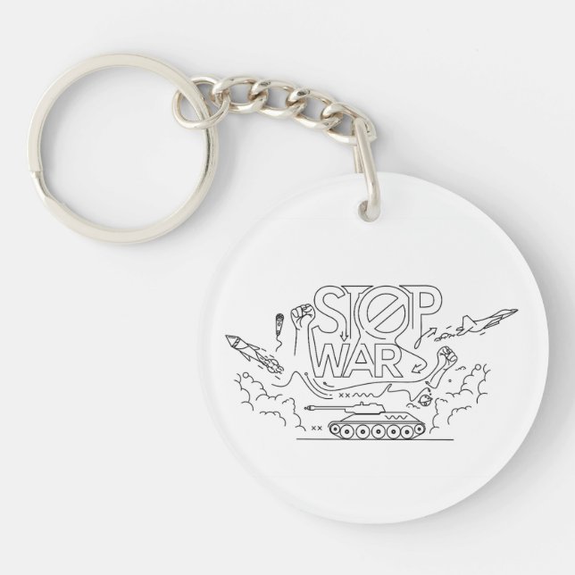 Stop War Anti-War Protest Keychain  (Front)