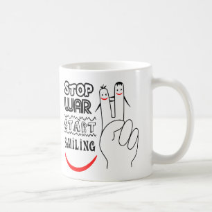 Stop War Big Smile Two Finger Peace Symbol Coffee Mug