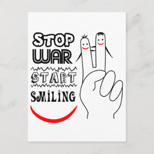 Stop War Big Smile Two Finger Peace Symbol Postcard