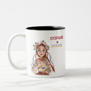 stop war in Ukraine Girl Two-Tone Coffee Mug