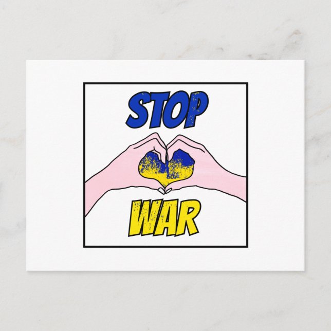 Stop War Peace For Ukraine Blue Yellow Heart Postcard (Front)
