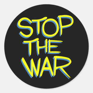 stop war peace symbol ukraine flag text message classic round sticker