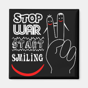 Stop War Start Smiling Peace Sign Funny Drawing Magnet