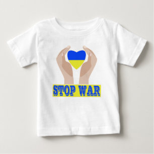 Stop war Ukrainian flag heart in hands Baby T-Shirt