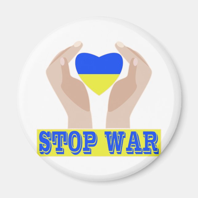 Stop war Ukrainian flag heart in hands   Magnet (Front)