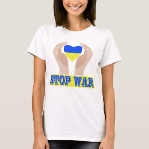 Stop war Ukrainian flag heart in hands T-Shirt