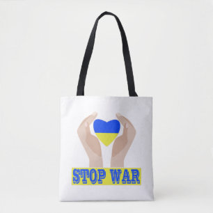 Stop war Ukrainian flag heart in hands Tote Bag