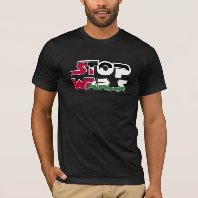 Stop Wars Palestine Flag text Typography design T-Shirt (Front)