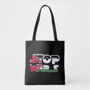 Stop Wars Palestine Flag text Typography design Tote Bag