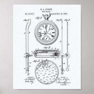 Stop Watch 1889 Patent Art White Paper Poster