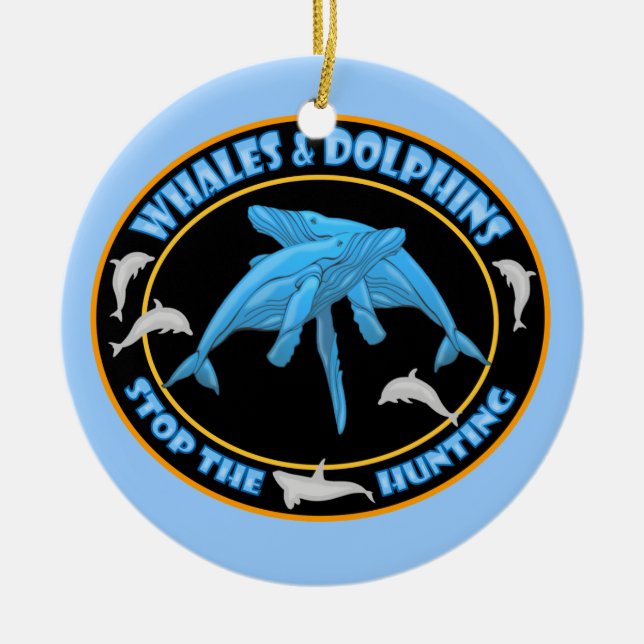 Stop Whale Hunting Ceramic Tree Decoration (Front)