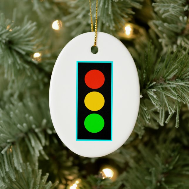 Stoplight with Light Blue Border Ceramic Ornament (Tree)