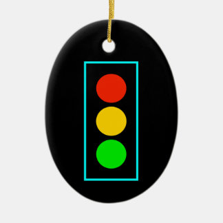 Stoplight with Light Blue Border Ceramic Ornament