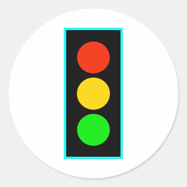 Stoplight with Light Blue Border Classic Round Sticker (Front)