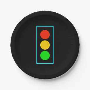 Stoplight with Light Blue Border Paper Plate