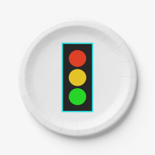 Stoplight with Light Blue Border Paper Plate