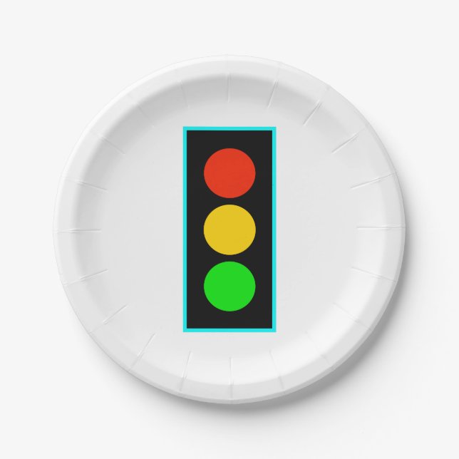 Stoplight with Light Blue Border Paper Plate (Front)