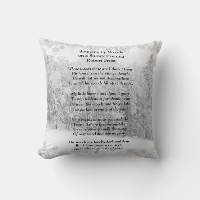 Stopping by Woods Snowy Evening Robert Frost Poem Cushion (Front)