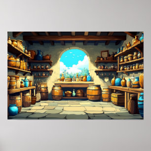 Storage Room Illustration Watercolour Drawing Poster