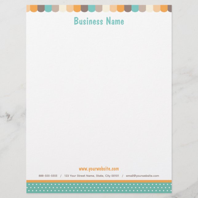 Store Awning Letterhead in Brown, Orange and Teal (Front)