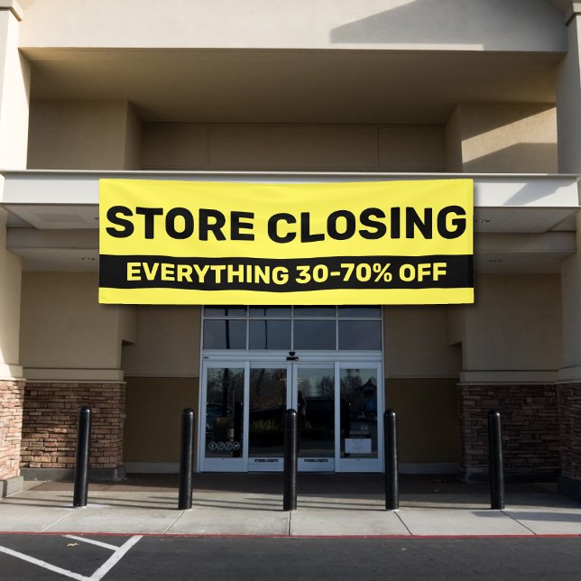 Store Closing Going Out of Business Black & Yellow Banner (black and yellow store closing closeout sale banner)