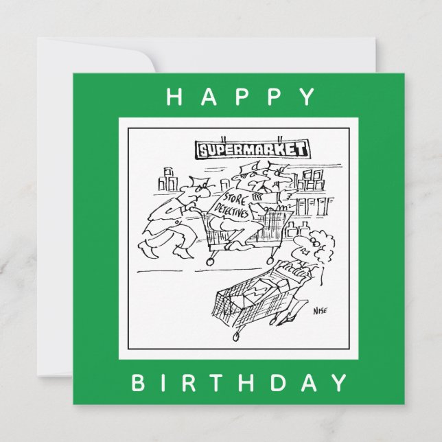 Store Detectives at a Supermarket Cartoon Card (Front)