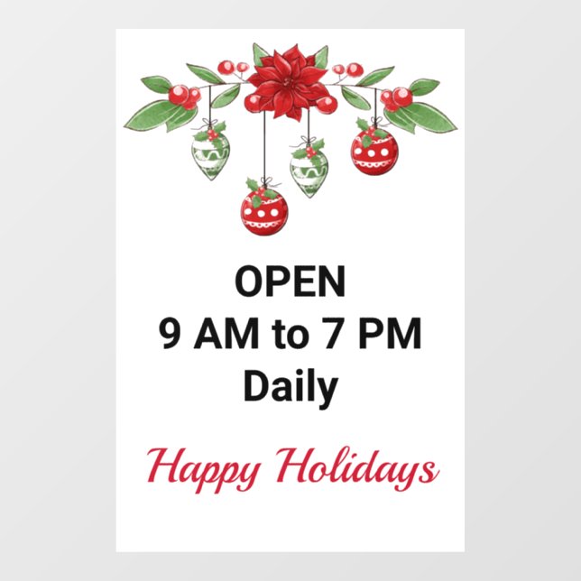 Store Hours Christmas Holiday Motif Custom Text (Sheet)