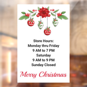 Store Hours Christmas Holiday Motif Custom Text
