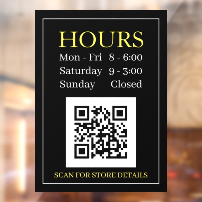 Store Hours Open Sign, QR Code, Black Yellow White (Sheet 2)