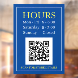 Store Hours Open Sign, QR Code, Dk Blue Yel White