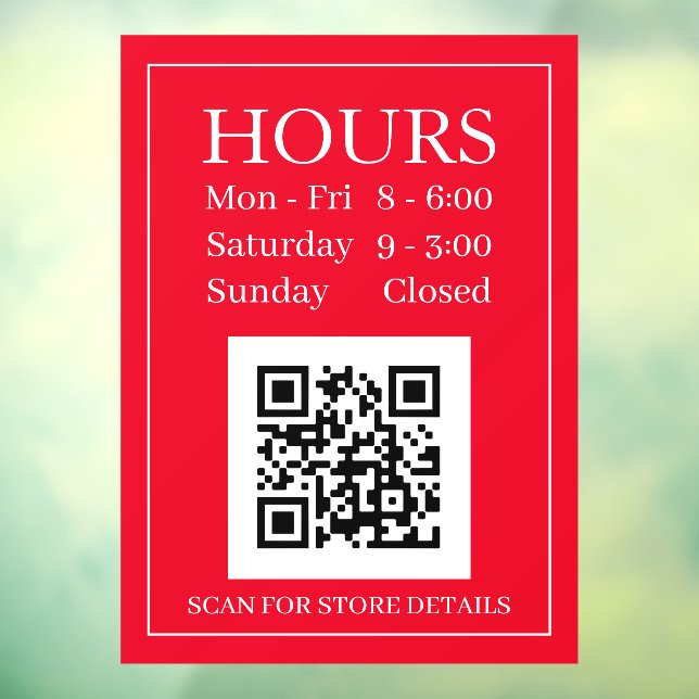 Store Hours Open Sign, QR Code, Red & White (Sheet 3)