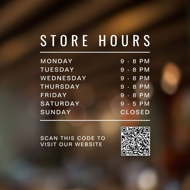 Store Hours QR Code (Store Hours QR Code Window Cling)