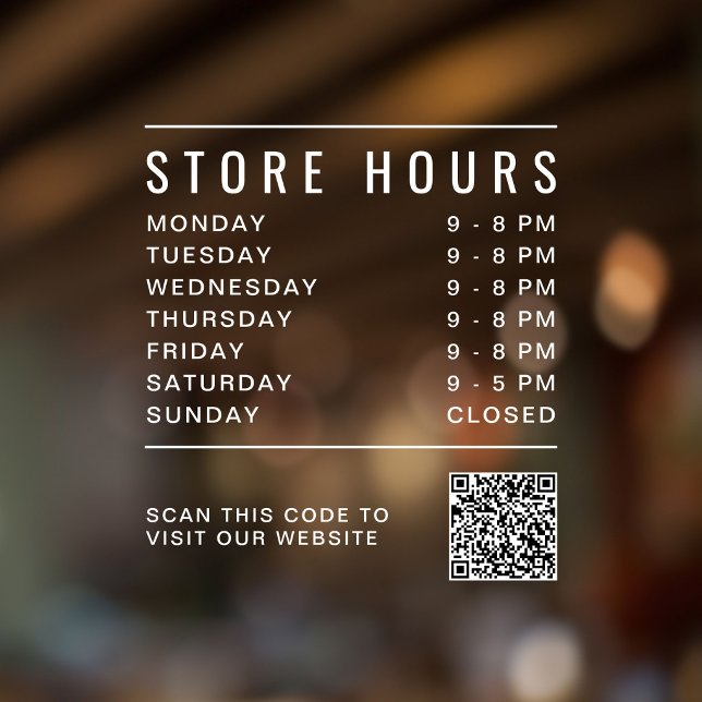 Store Hours QR Code (Store Hours QR Code Window Cling)
