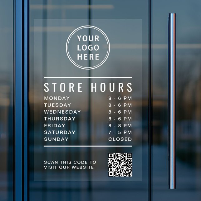 Store Hours QR Code Business Logo White Lettering (Store Hours QR Code Business Logo White Lettering Window Cling)