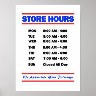 Store hours Sign