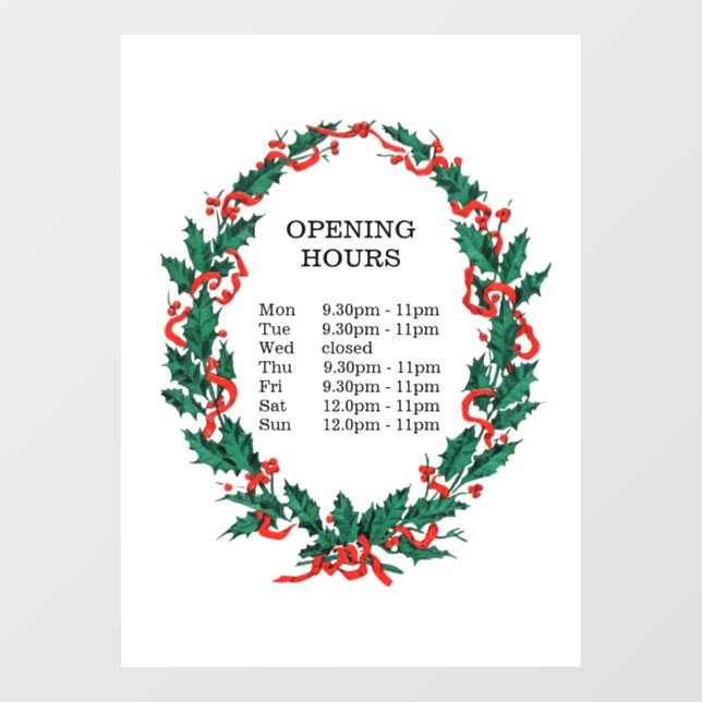 Store Opening Hour for Christmas (Sheet)