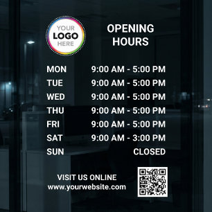 Store Opening Hours Signage With QR Code - Modern