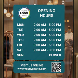 Store Opening Hours Signage With QR Code - Teal