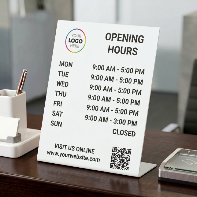 Store Opening Hours With Logo + QR Code - Modern Pedestal Sign (Creator Uploaded)