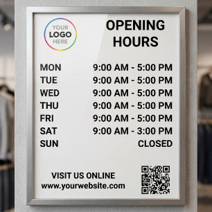 Store Opening Hours With Logo + QR Code - Modern Poster