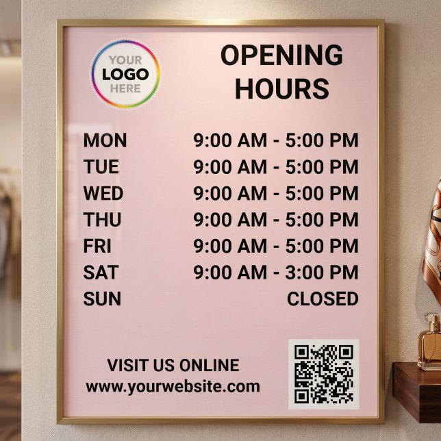 Store Opening Hours With Logo + QR Code - Modern Poster (Creator Uploaded)