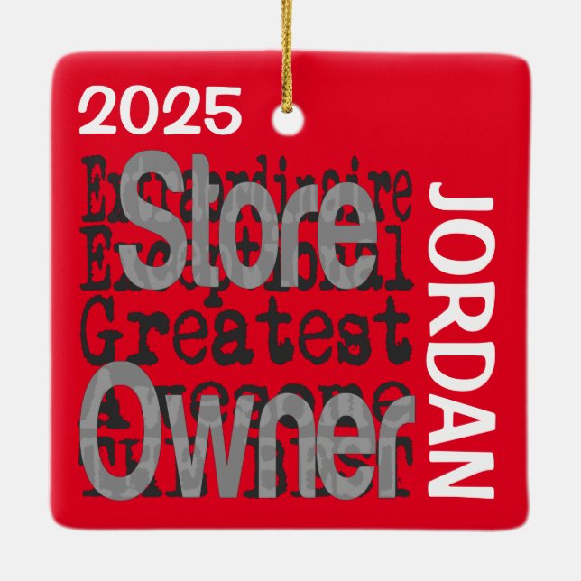 Store Owner Extraordinaire CUSTOM Ceramic Ornament (Back)
