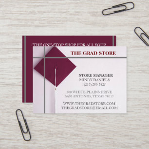 Store Retailer Grey & Wine Colour Graduation Cap Business Card