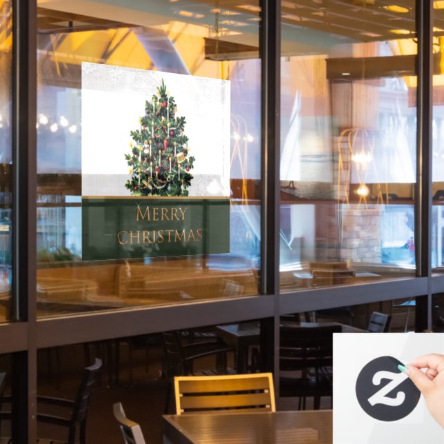 Storefront Merry Christmas Tree with Snowflakes (Restaurant Window)