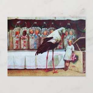 STORK AND BABIES BABY SHOWER Pink Invitation Postcard