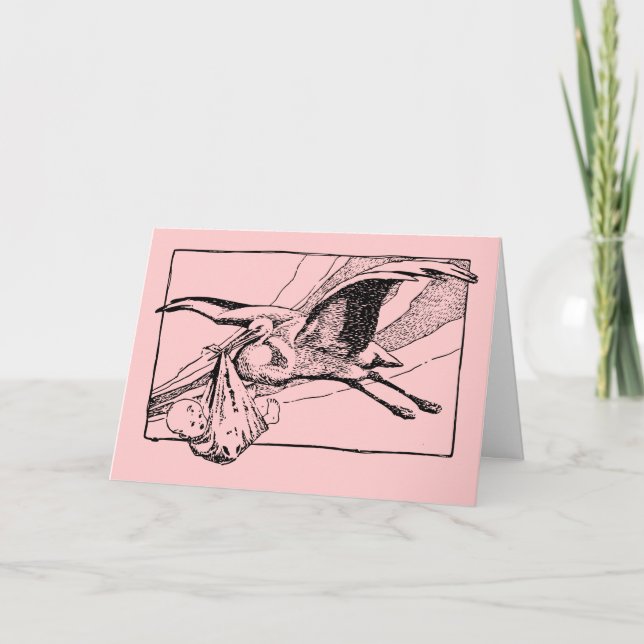 Stork and Baby: Baby Girl Congratulations Card (Front)
