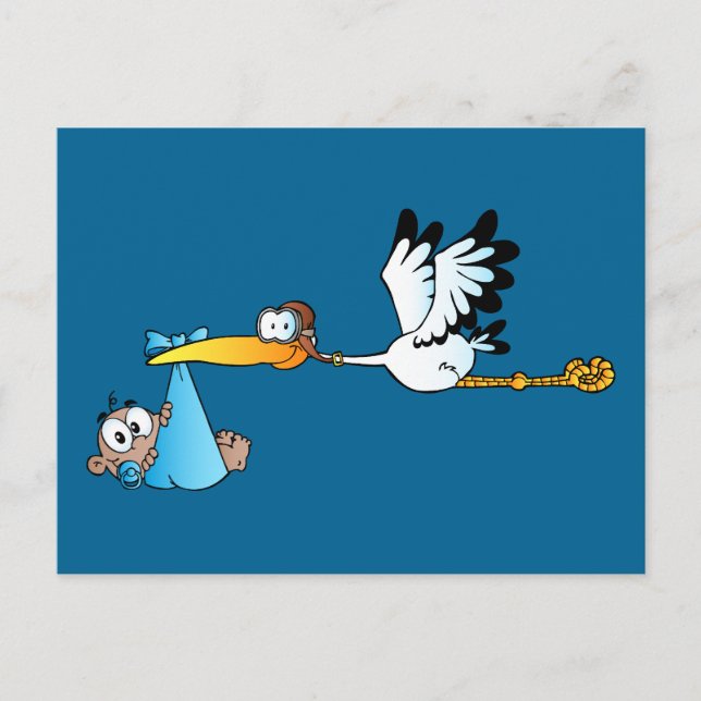 Stork and Baby Boy African-American Postcard (Front)